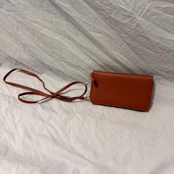 Zip-Around Crossbody Wallet Purses, Mauve & Terracotta Faux Leather - Picture 2 of 10